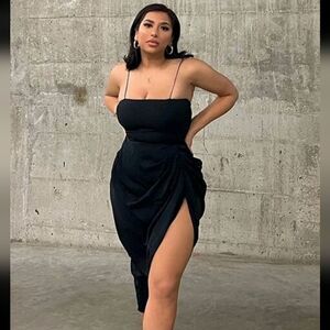 NWT, Shein • Ruched High Slit Bodycon Midi Skirt, Size XS